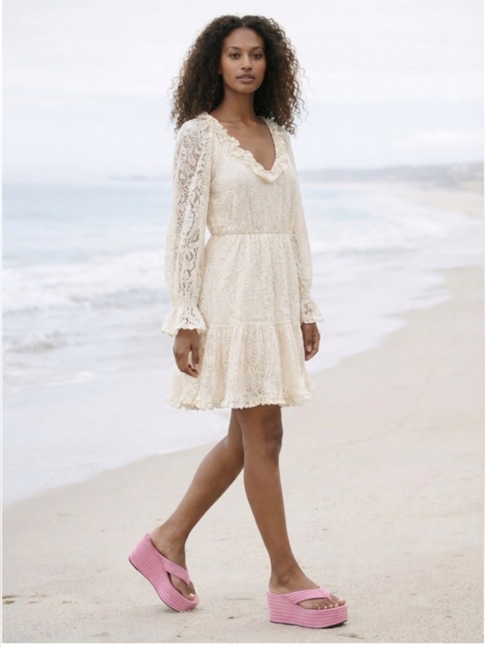 Kobi Halperin Senna Lace Dress Cream Boho Ruffle XXL - Picture 4 of 12